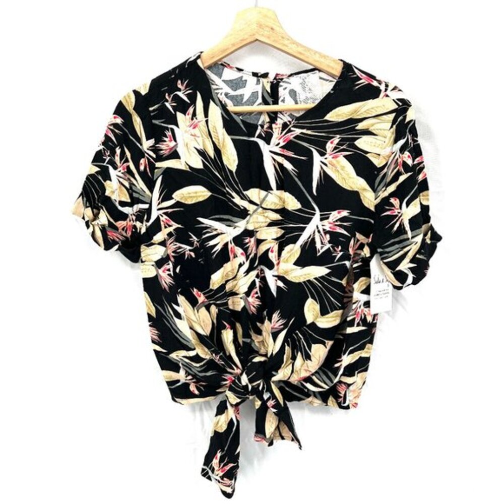 NEW Sadie & sage‎ SAMPLE Hawaiian tropical tie front crop top blouse boxy L